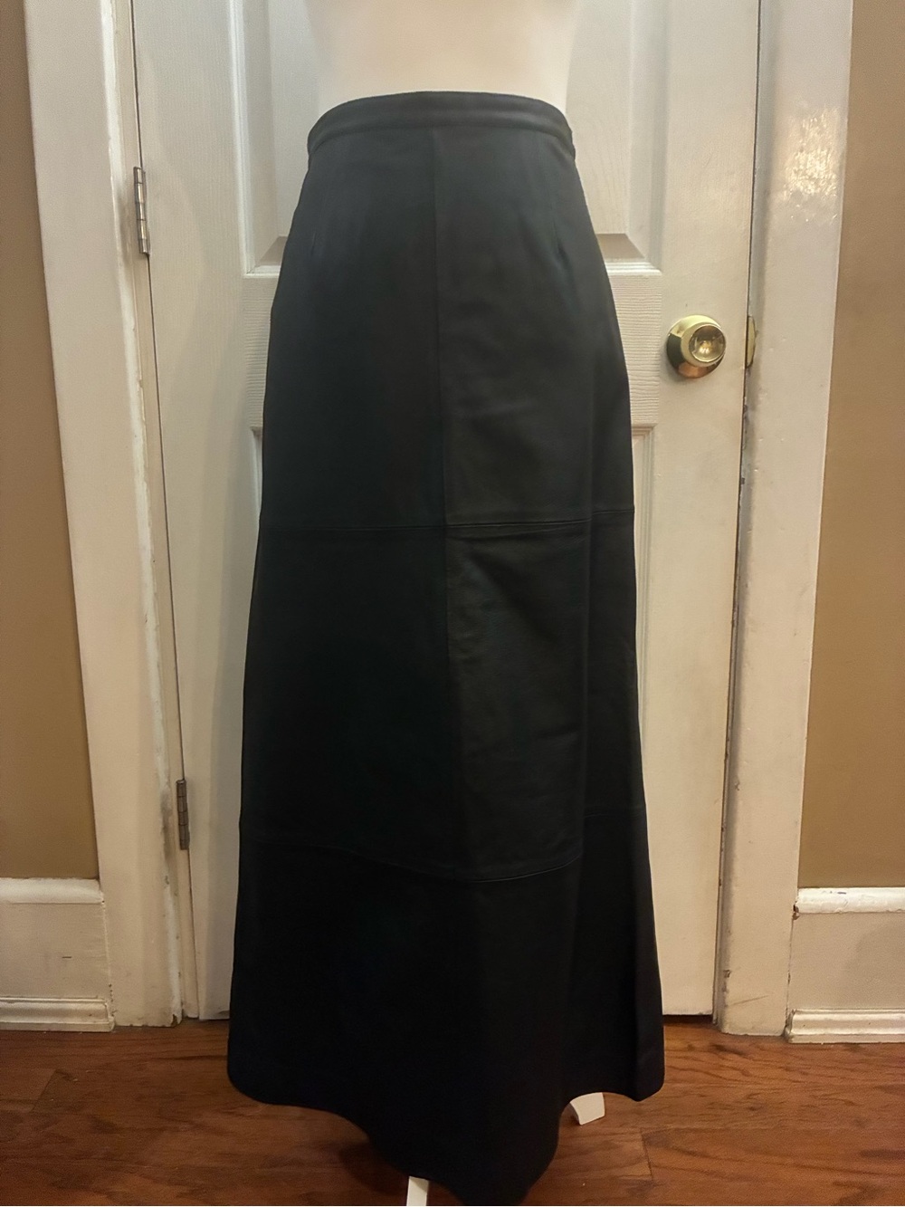 VTG Newport News Genuine Leather Panel Maxi Skirt Black 8 Goth Whimsygoth